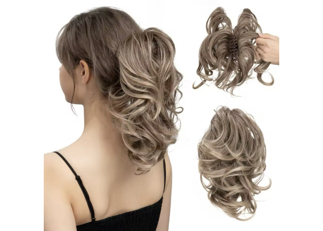 Cozi de Volum Ondulate Blond Natural Cenusiu